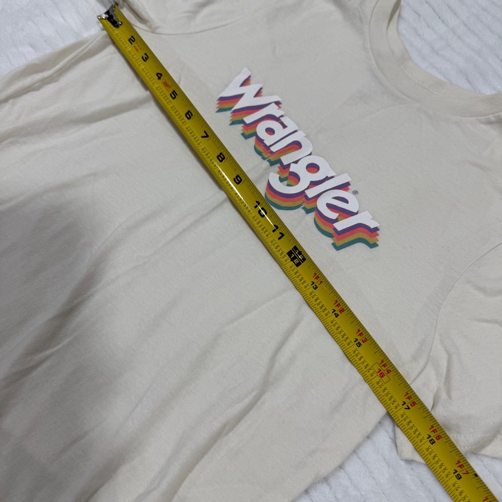 Wrangler Womens Graphic T-Shirt Cream Rainbow Shadow Logo Crewneck Small - Picture 4 of 10